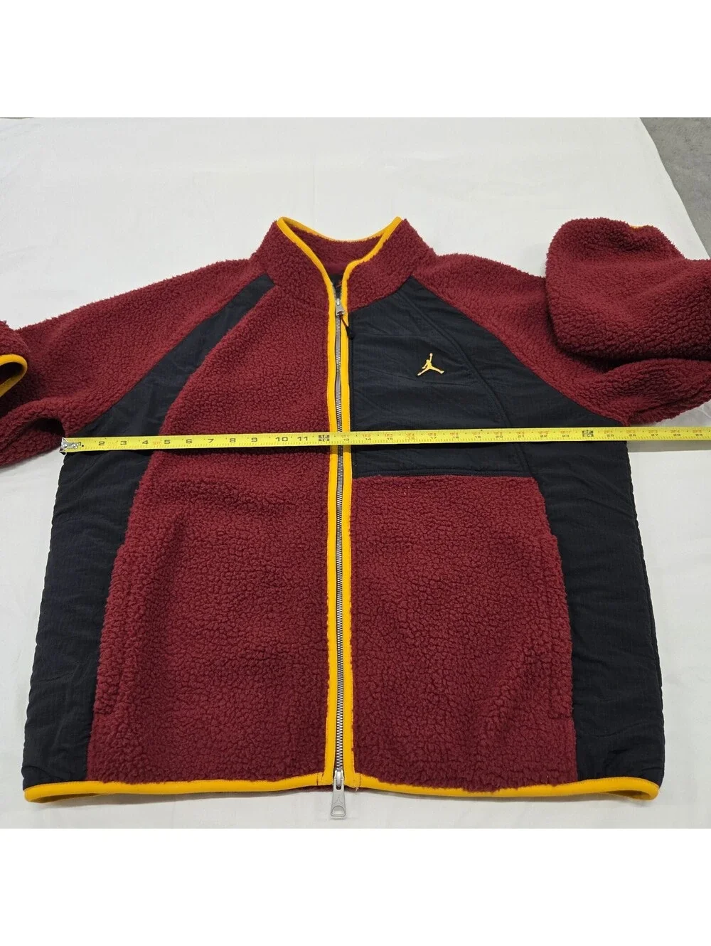 Men's LARGE Nike Air Jordan Full-Zip Black/Burgundy/Orange Sherpa Fleece Jacket